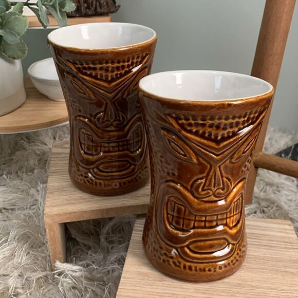 Vintage Daga Hawaii Maui Lu Luau Kihei Maui Tiki Tumbler Cup Set Of Two - Picture 1 of 17